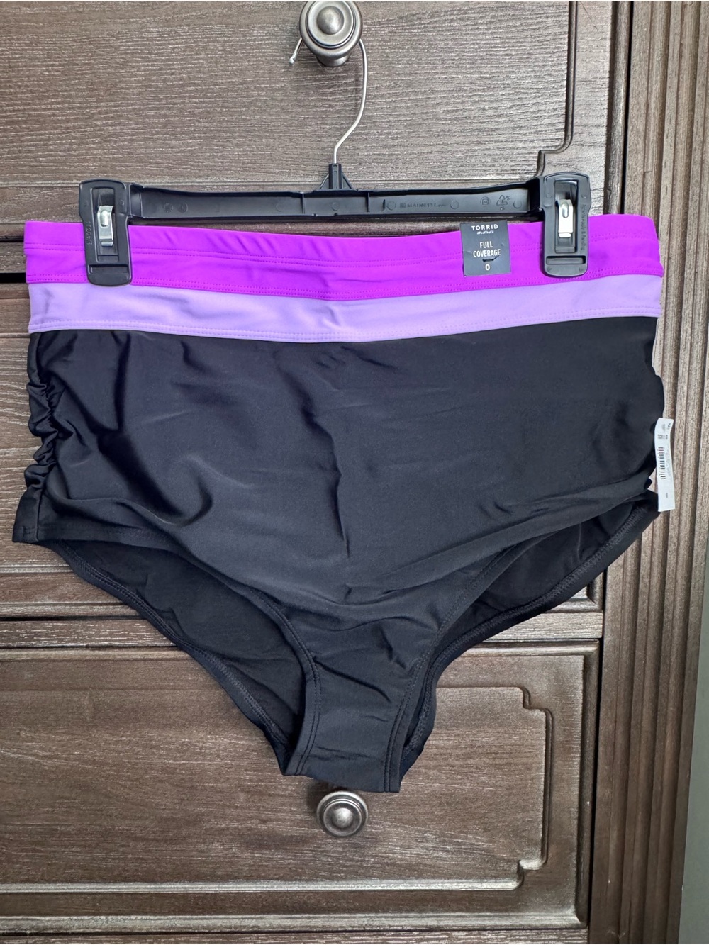 torrid Black High-Waist Swim Bottoms with Purple Colorblock Waistband - Size 0